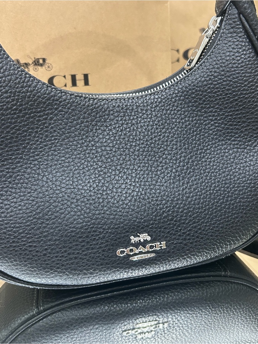 Coach Black Pebble Leather Crescent Shoulder Bag with Silver Hardware - Picture 3 of 9